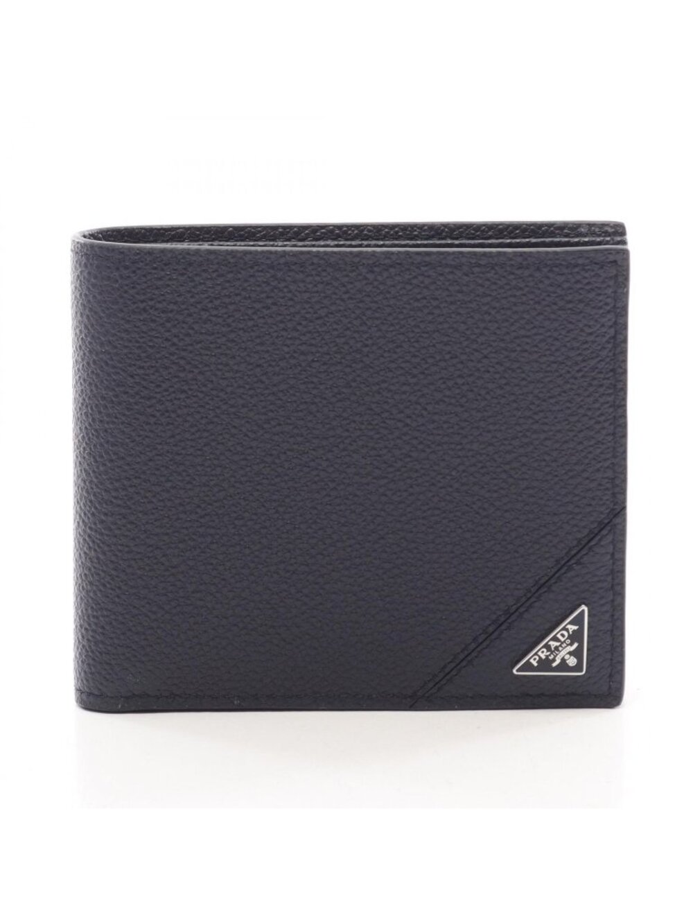 Prada Bifold Wallet Vit Micro Grain Navy Leather Triangle Logo